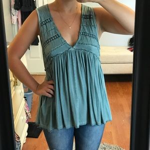 Teal Lace Crocheted Tank